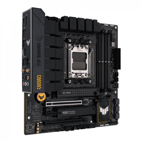 Asus | TUF GAMING B650M-PLUS WIFI | Processor family AMD | Processor socket AM5 | DDR5 DIMM | Memory slots 4 | Supported hard disk drive interfaces 	SATA, M.2 | Number of SATA connectors 4 | Chipset AMD B650 | micro-ATX