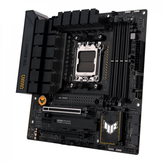 Asus | TUF GAMING B650M-PLUS WIFI | Processor family AMD | Processor socket AM5 | DDR5 DIMM | Memory slots 4 | Supported hard disk drive interfaces 	SATA, M.2 | Number of SATA connectors 4 | Chipset AMD B650 | micro-ATX