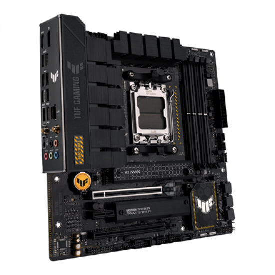 Asus | TUF GAMING B650M-PLUS WIFI | Processor family AMD | Processor socket AM5 | DDR5 DIMM | Memory slots 4 | Supported hard disk drive interfaces 	SATA, M.2 | Number of SATA connectors 4 | Chipset AMD B650 | micro-ATX