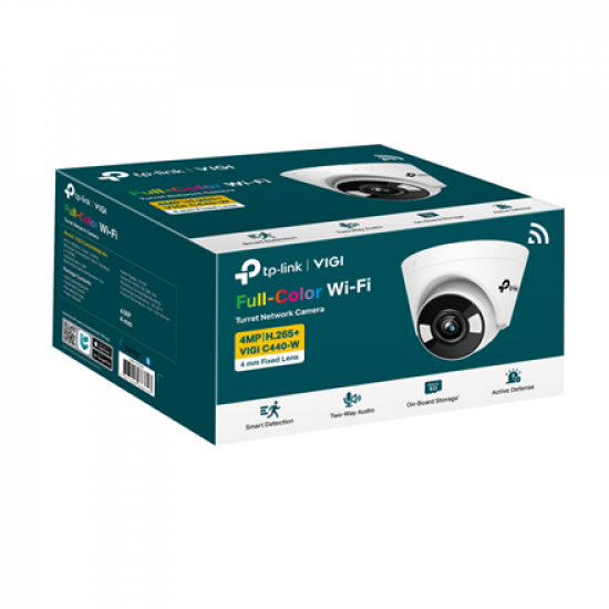 TP-LINK | VIGI 4MP Full-Color Wi-Fi Turret Network Camera | VIGI C440-W | Dome | 4 MP | 4 mm | H.265+/H.265/H.264+/H.264 | MicroSD
