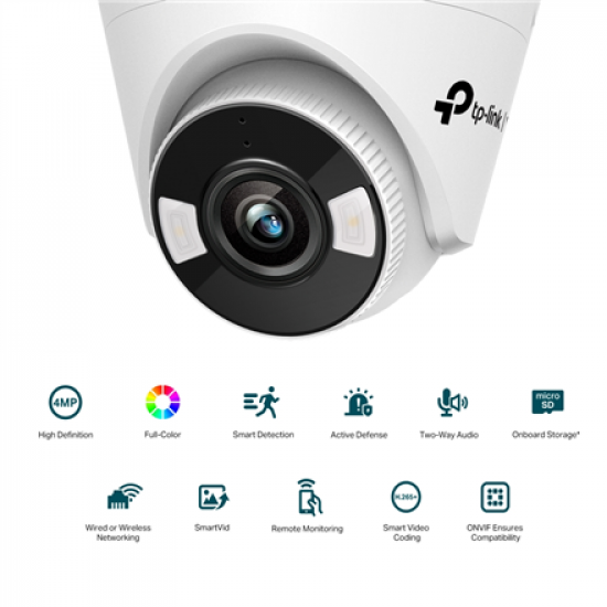 TP-LINK | VIGI 4MP Full-Colour Turret Network Camera | VIGI C440 | Dome | 4 MP | 2.8 mm | H.265+/H.265/H.264+/H.264 | MicroSD