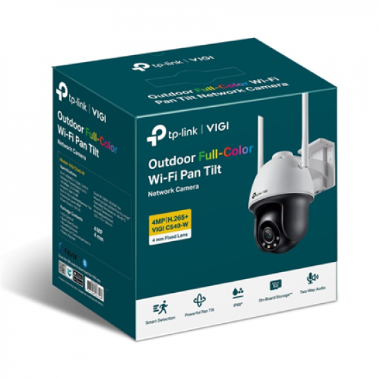 TP-LINK | VIGI 4MP Outdoor Full-Color Wi-Fi Pan Tilt Network Camera | VIGI C540-W | Dome | 4 MP | 4 mm | IP66 | H.265+/H.265/H.264+/H.264 | MicroSD