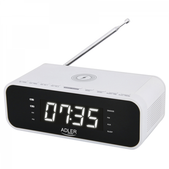 Adler | Alarm Clock with Wireless Charger | AD 1192W | Alarm function | AUX in | White