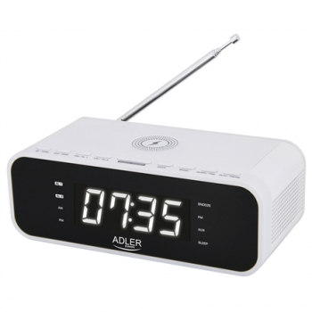 Adler | Alarm Clock with Wireless Charger | AD 1192W | Alarm function | AUX in | White