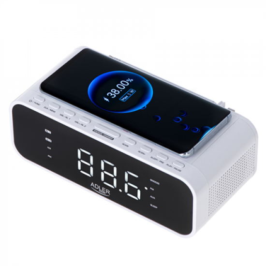 Adler | Alarm Clock with Wireless Charger | AD 1192W | Alarm function | AUX in | White