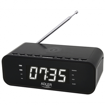 Adler | Alarm Clock with Wireless Charger | AD 1192B | Alarm function | AUX in | Black
