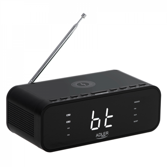 Adler | Alarm Clock with Wireless Charger | AD 1192B | Alarm function | AUX in | Black