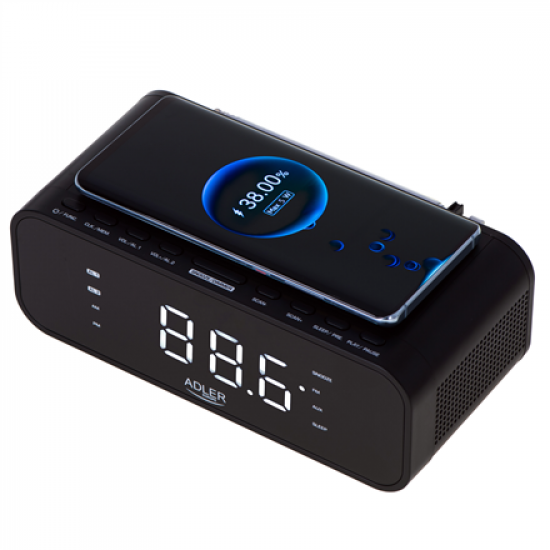 Adler | Alarm Clock with Wireless Charger | AD 1192B | Alarm function | AUX in | Black