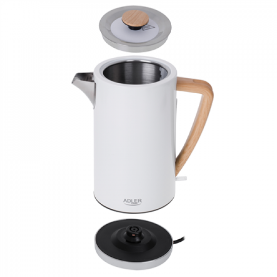 Adler | Kettle | AD 1347w | Electric | 2200 W | 1.5 L | Stainless steel | 360° rotational base | White