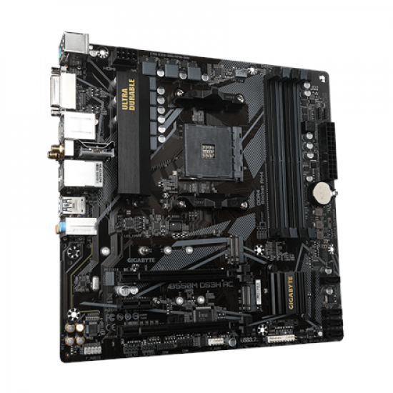 Gigabyte | B550M DS3H AC 1.0/1.1/1.2/1.3/1.5 M/B | Processor family AMD | Processor socket AM4 | DDR4 DIMM | Memory slots 4 | Supported hard disk drive interfaces SATA, M.2 | Number of SATA connectors 4 | Chipset AMD B550 | Micro ATX