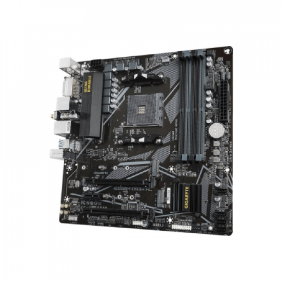 Gigabyte | B550M DS3H AC 1.0/1.1/1.2/1.3/1.5 M/B | Processor family AMD | Processor socket AM4 | DDR4 DIMM | Memory slots 4 | Supported hard disk drive interfaces SATA, M.2 | Number of SATA connectors 4 | Chipset AMD B550 | Micro ATX