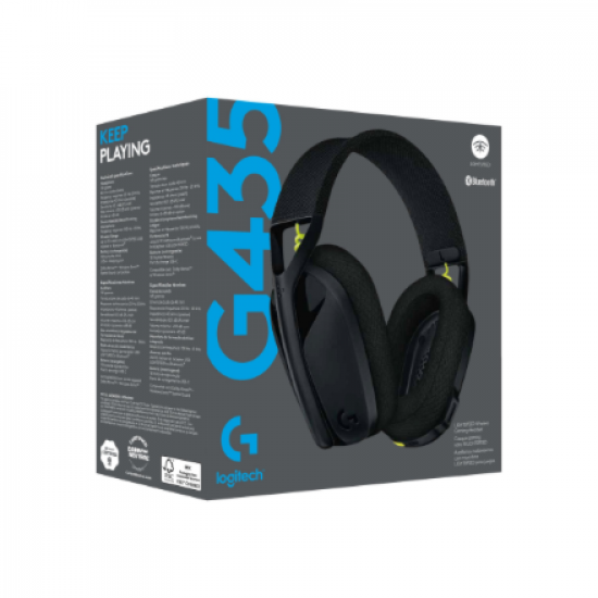 Logitech LIGHTSPEED Gaming Headset | G435 | Bluetooth | Over-Ear | Microphone | Wireless | Black and Neon Yellow