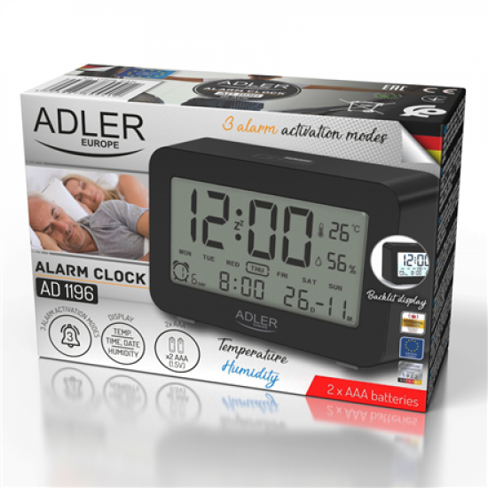 Adler | Alarm Clock | AD 1196b | Alarm function | Black