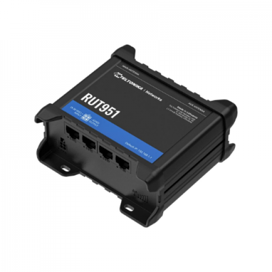 Industrial Cellular router | RUT951 | 802.11n | 10/100 Mbit/s | Ethernet LAN (RJ-45) ports 4 | Mesh Support No | MU-MiMO No | 2G/3G/4G | Antenna type 	2 x SMA for LTE, 2 x RP-SMA | 0
