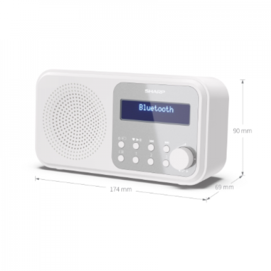 Sharp DR-P420(WH) Tokyo Portable Digital Radio, FM/DAB/DAB+, Bluetooth 5.0, USB or Battery Powered, Snowy White | Sharp | Tokyo Portable Digital Radio | DR-P420(WH) | Bluetooth | White