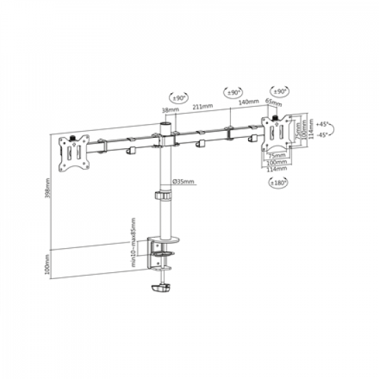 Digitus | Desk Mount | Swivel, Height adjustment | 15-32 