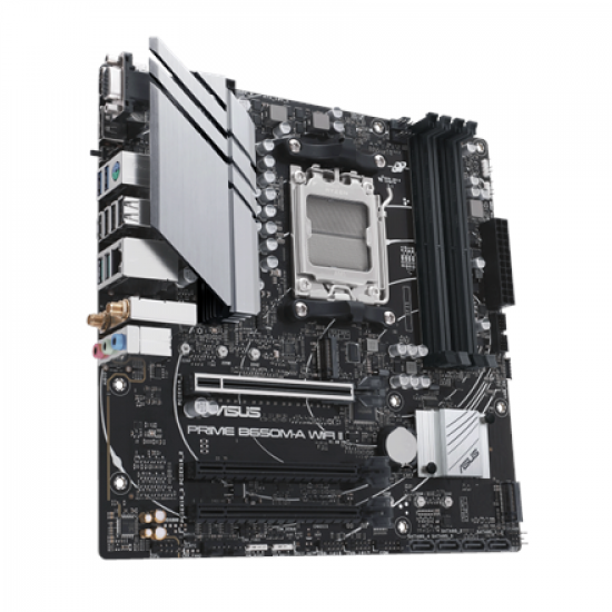Asus | PRIME B650M-A WIFI II | Processor family AMD | Processor socket AM5 | DDR5 DIMM | Memory slots 4 | Supported hard disk drive interfaces 	SATA, M.2 | Number of SATA connectors 4 | Chipset  AMD B650 | mATX