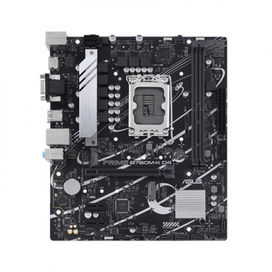 Asus | PRIME B760M-K D4 | Processor family Intel | Processor socket  LGA1700 | DDR4 DIMM | Memory slots 2 | Supported hard disk drive interfaces 	SATA, M.2 | Number of SATA connectors 4 | Chipset  Intel B760 | mATX