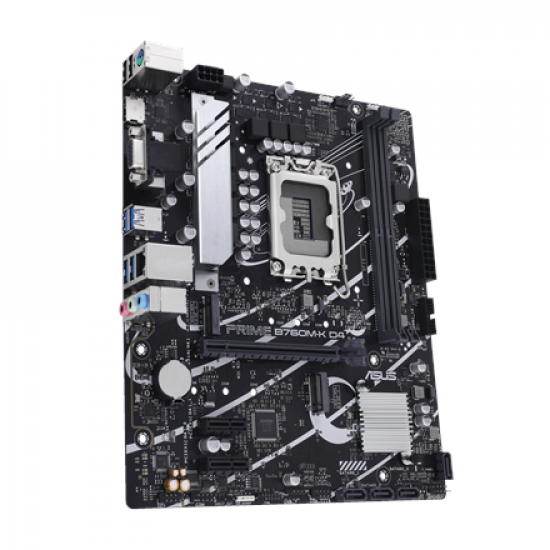 Asus | PRIME B760M-K D4 | Processor family Intel | Processor socket  LGA1700 | DDR4 DIMM | Memory slots 2 | Supported hard disk drive interfaces 	SATA, M.2 | Number of SATA connectors 4 | Chipset  Intel B760 | mATX