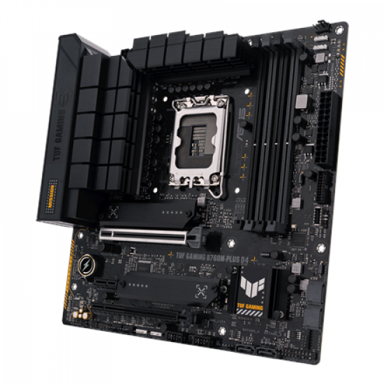Asus | TUF GAMING B760M-PLUS D4 | Processor family Intel | Processor socket  LGA1700 | DDR4 DIMM | Memory slots 4 | Supported hard disk drive interfaces 	SATA, M.2 | Number of SATA connectors 4 | Chipset  Intel B760 | mATX