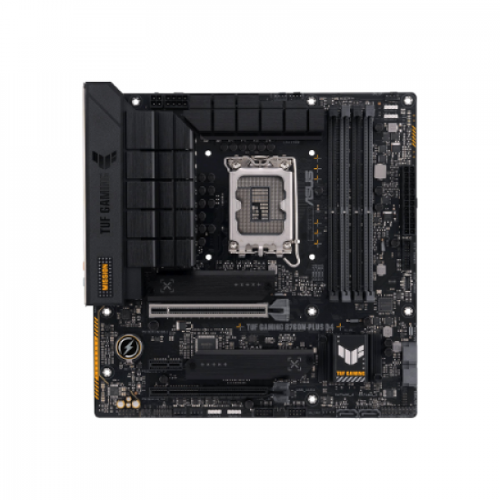 Asus | TUF GAMING B760M-PLUS D4 | Processor family Intel | Processor socket  LGA1700 | DDR4 DIMM | Memory slots 4 | Supported hard disk drive interfaces 	SATA, M.2 | Number of SATA connectors 4 | Chipset  Intel B760 | mATX
