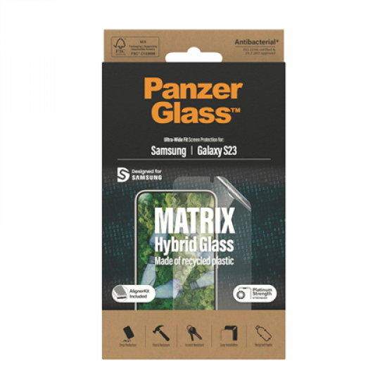 PanzerGlass | Matrix Screen Protector, Ultra-Wide Fit W. Alignerkit | Screen Protector | Samsung | Galaxy S23 | Transparent