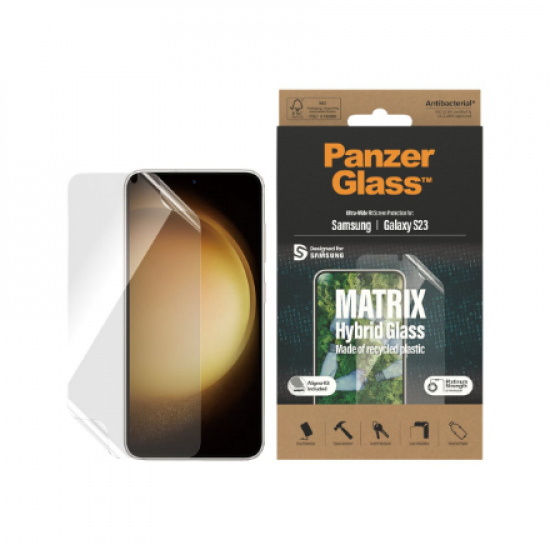 PanzerGlass | Matrix Screen Protector, Ultra-Wide Fit W. Alignerkit | Screen Protector | Samsung | Galaxy S23 | Transparent