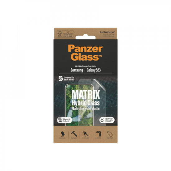 PanzerGlass | Matrix Screen Protector, Ultra-Wide Fit W. Alignerkit | Screen Protector | Samsung | Galaxy S23 | Transparent