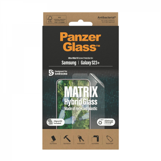 PanzerGlass | Matrix Screen Protector, Ultra-Wide Fit W. Alignerkit | Screen Protector | Samsung | Galaxy S23+ | Transparent