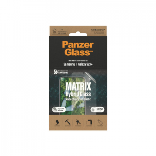PanzerGlass | Matrix Screen Protector, Ultra-Wide Fit W. Alignerkit | Screen Protector | Samsung | Galaxy S23+ | Transparent