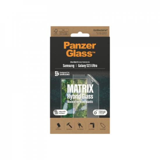 PanzerGlass | Matrix Screen Protector, Ultra-Wide Fit W. Alignerkit | Screen Protector | Samsung | Galaxy S23 Ultra | Transparent