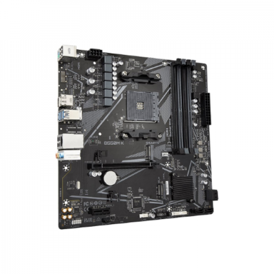 Gigabyte | B550M K 1.0 M/B | Processor family AMD | Processor socket AM4 | DDR4 DIMM | Memory slots 4 | Supported hard disk drive interfaces 	SATA, M.2 | Number of SATA connectors 4 | Chipset AMD B550 | Micro ATX