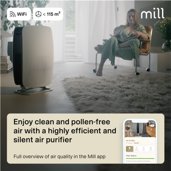 Mill | Silent Pro Air Purifier | APSILENT | Suitable for rooms up to 115 m² | 68.3 m³ | White/Black
