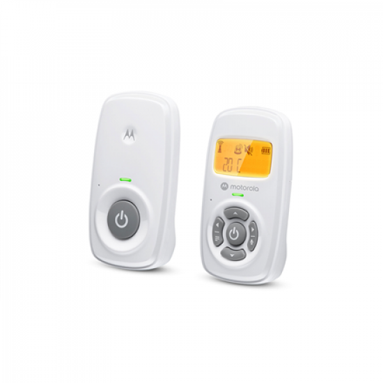 Motorola | Audio Baby Monitor | AM24 | 1.5” LCD black and white display with orange backlight; 1.5” LCD black and white display with orange backlight; Connect one baby unit to two parent units to monitor from different rooms; Rechargeable portable parent 