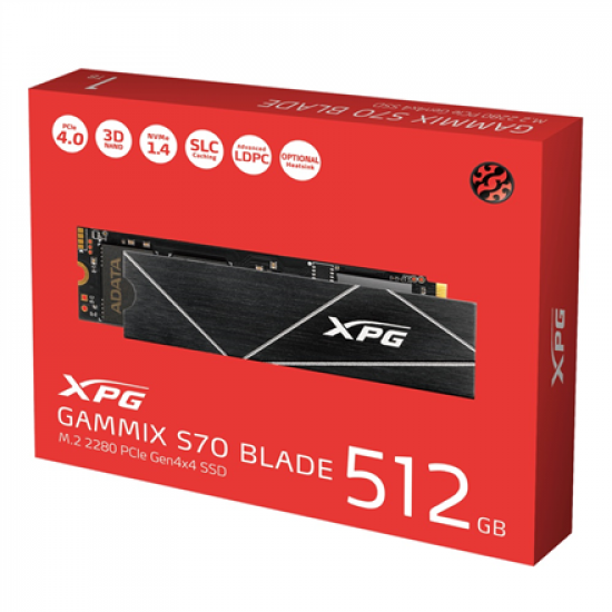 ADATA | XPG Gammix S70 BLADE | 512 GB | SSD form factor M.2 2280 | Solid-state drive interface  PCIe Gen4x4 | Read speed 7400 MB/s | Write speed 2600 MB/s