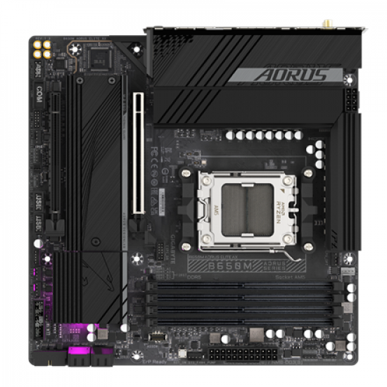 Gigabyte | B650M AORUS ELITE AX rev 1.3 | Processor family AMD | Processor socket AM5 | DDR5 DIMM | Supported hard disk drive interfaces 	SATA, M.2 | Number of SATA connectors 4