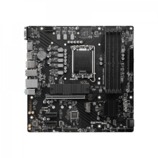 MSI | PRO B760M-P DDR4 | Processor family Intel | Processor socket  LGA1700 | DDR4 DIMM | Memory slots 4 | Supported hard disk drive interfaces 	SATA, M.2 | Number of SATA connectors 4 | Chipset Intel B760 | mATX