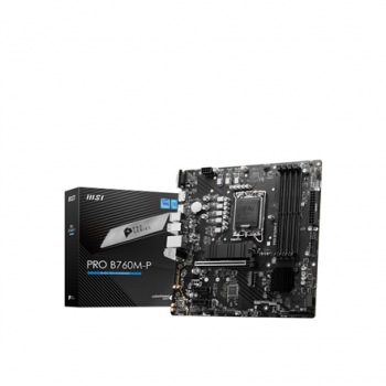 MSI | PRO B760M-P | Processor family Intel | Processor socket  LGA1700 | DDR5 DIMM | Memory slots 4 | Supported hard disk drive interfaces 	SATA, M.2 | Number of SATA connectors 4 | Chipset Intel B760 | mATX