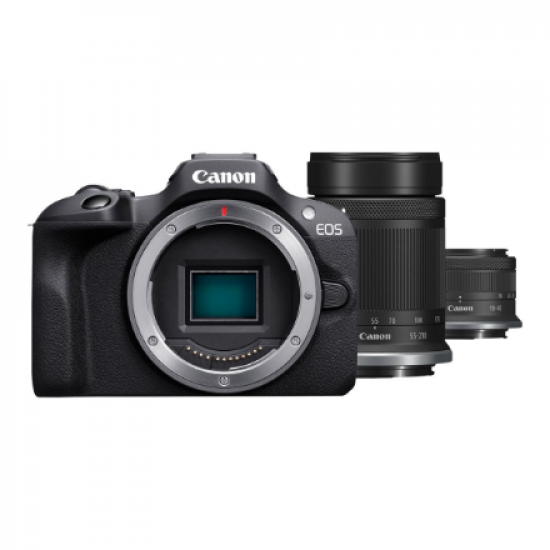 Canon | EOS R100 Mirrorless Camera + RF-S 18-45mm IS STM Lens + RF-S 55-210mm IS STM Lens | Megapixel 24.1 MP | Image stabilizer | ISO sensitivity (max) 256000 | Wi-Fi | Video recording | Manual | CMOS | Black