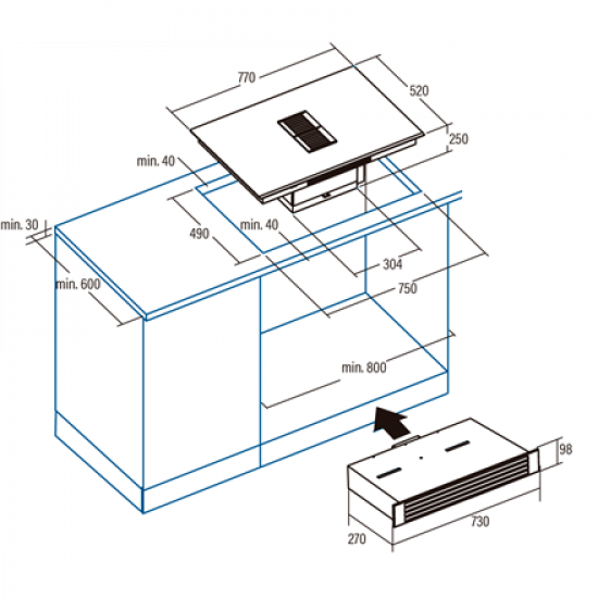 CATA | IAS 770 | Induction hob with built-in hood | Number of burners/cooking zones 4 | Touch | Timer | Black