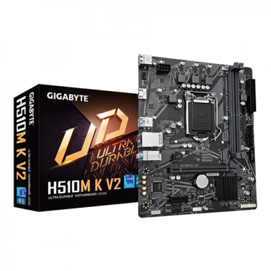 Gigabyte | H510M K V2 1.0 M/B | Processor family Intel | Processor socket  LGA1200 | DDR4 DIMM | Memory slots 2 | Supported hard disk drive interfaces 	SATA, M.2 | Number of SATA connectors 2 | Chipset Intel H470 Express | Micro ATX