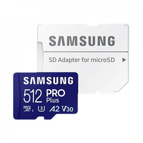 Samsung | PRO Plus microSD Card with Adapter | 512 GB | MicroSDXC | Flash memory class U3, V30, A2