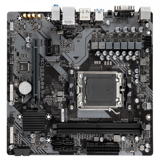 Gigabyte | A620M S2H 1.0 M/B | Processor family AMD | Processor socket AM5 | DDR5 DIMM | Memory slots 2 | Supported hard disk drive interfaces 	SATA, M.2 | Number of SATA connectors 4 | Chipset AMD A620 | Micro ATX