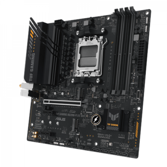 Asus | TUF GAMING A620M-PLUS WIFI | Processor family AMD | Processor socket AM5 | DDR5 DIMM | Memory slots 4 | Supported hard disk drive interfaces 	SATA, M.2 | Number of SATA connectors 4 | Chipset AMD A620 | Micro-ATX