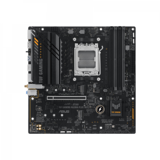 Asus | TUF GAMING A620M-PLUS WIFI | Processor family AMD | Processor socket AM5 | DDR5 DIMM | Memory slots 4 | Supported hard disk drive interfaces 	SATA, M.2 | Number of SATA connectors 4 | Chipset AMD A620 | Micro-ATX