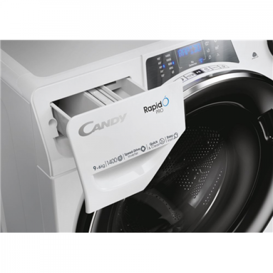 Candy | Washing Machine with Dryer | RPW4966BWMBC/1-S | Energy efficiency class A/D | Front loading | Washing capacity 9 kg | 1400 RPM | Depth 58 cm | Width 60 cm | Display | LED | Drying system | Drying capacity 6 kg | Steam function | Wi-Fi | White