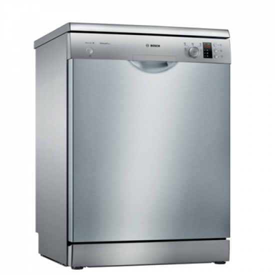 Dishwasher | SMS25AI05E | Free standing | Width 60 cm | Number of place settings 12 | Number of programs 5 | Energy efficiency class E | Display | AquaStop function | Silver inox
