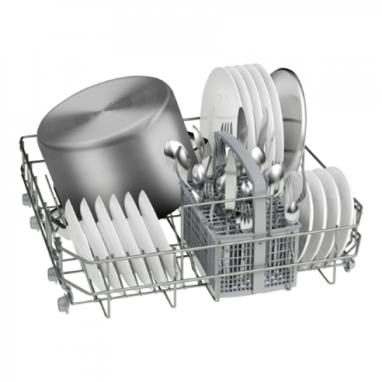 Dishwasher | SMS25AI05E | Free standing | Width 60 cm | Number of place settings 12 | Number of programs 5 | Energy efficiency class E | Display | AquaStop function | Silver inox