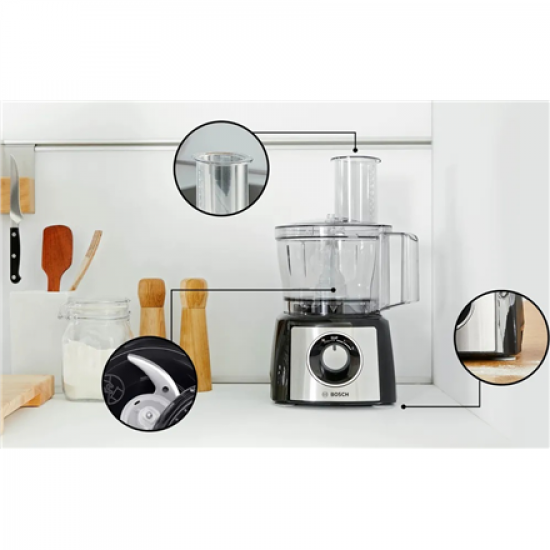 Bosch | Food Processor MultiTalent 3 Plus | MCM3PM386 | 900 W | Number of speeds 2 | Bowl capacity 2.3 L | Black/Stainless steel