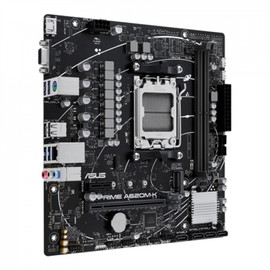 Asus | PRIME A620M-K | Processor family AMD | Processor socket AM5 | DDR5 DIMM | Memory slots 2 | Supported hard disk drive interfaces 	SATA, M.2 | Number of SATA connectors 4 | Chipset AMD A620 | micro-ATX